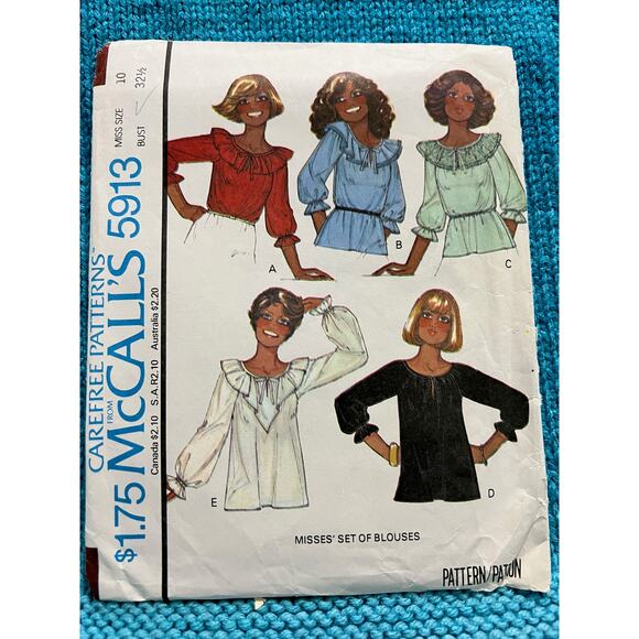 McCalls pattern 5913 peasant blouse ruffle collar braclet sleeve size 10 - Picture 1 of 7